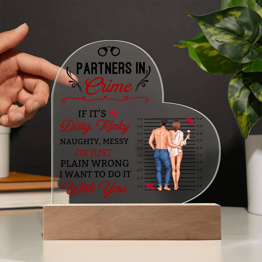 Soulmate - Partners In Crime - Printed Heart Acrylic Plaque - The Shoppers Outlet