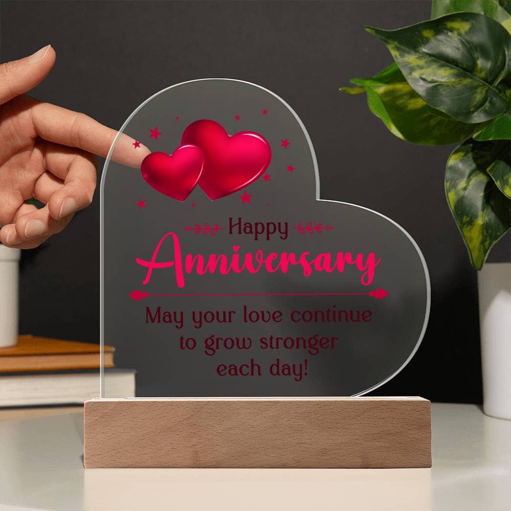 Happy Anniversary - May Your Love Continue To Grow Stronger Each Day - Print Heart Acrylic Plaque - The Shoppers Outlet