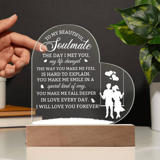 Soulmate - The Day I Met You My Life Changed - Printed Heart Acrylic Plaque - The Shoppers Outlet