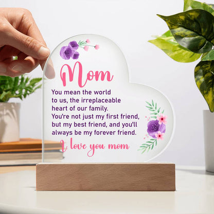 Mom - You Mean The World To Us - Printed Heart Acrylic Plaque - The Shoppers Outlet