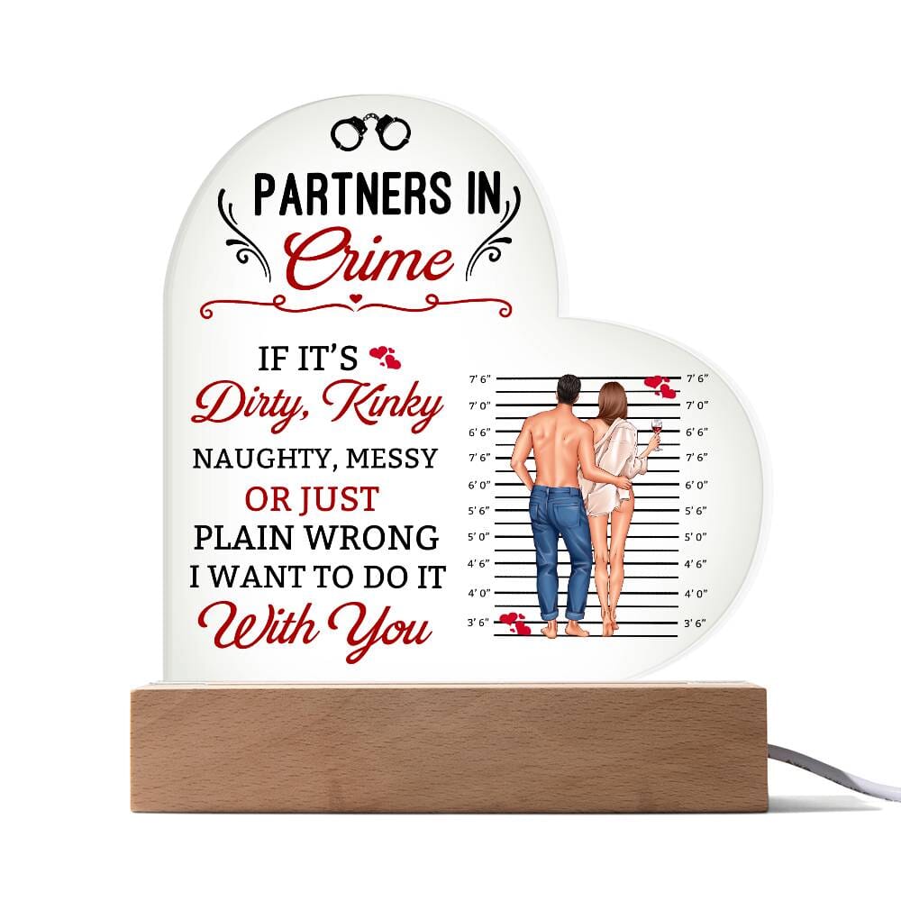 Gift For Soulmate - Partners In Crime - Heart Acrylic Plaque - The Shoppers Outlet
