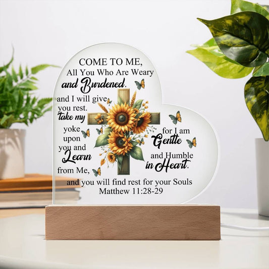 Faith - Come To Me - Matthew 11:28-29 - Heart Acrylic Plaque - The Shoppers Outlet