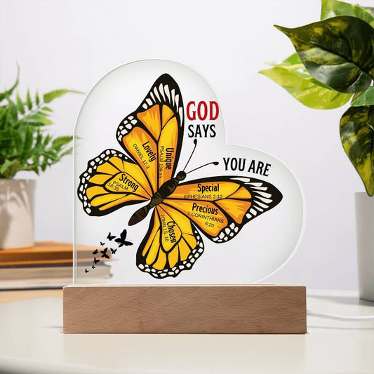 Faith - God Says You Are - Heart Acrylic Plaque - The Shoppers Outlet
