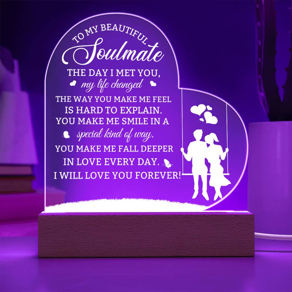 Soulmate - The Day I Met You My Life Changed - Printed Heart Acrylic Plaque - The Shoppers Outlet