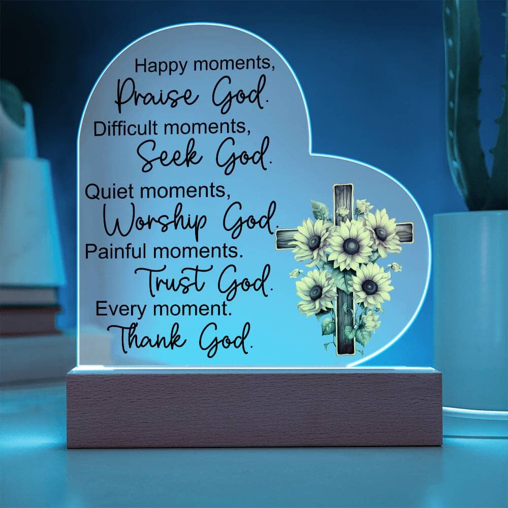 Faith - Praise God - Night Light - Heart Acrylic Plaque - The Shoppers Outlet