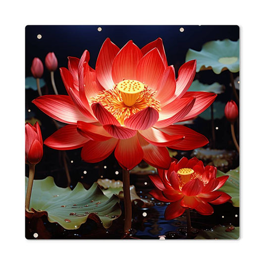Flowers - Red Lotus Plant - High Gloss Metal Art Prints - The Shoppers Outlet