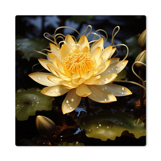 Flowers - Yellow Lotus Plant - High Gloss Metal Art Prints - The Shoppers Outlet