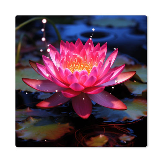 Flowers - Hot Pink Lotus Plant - High Gloss Metal Art Prints - The Shoppers Outlet