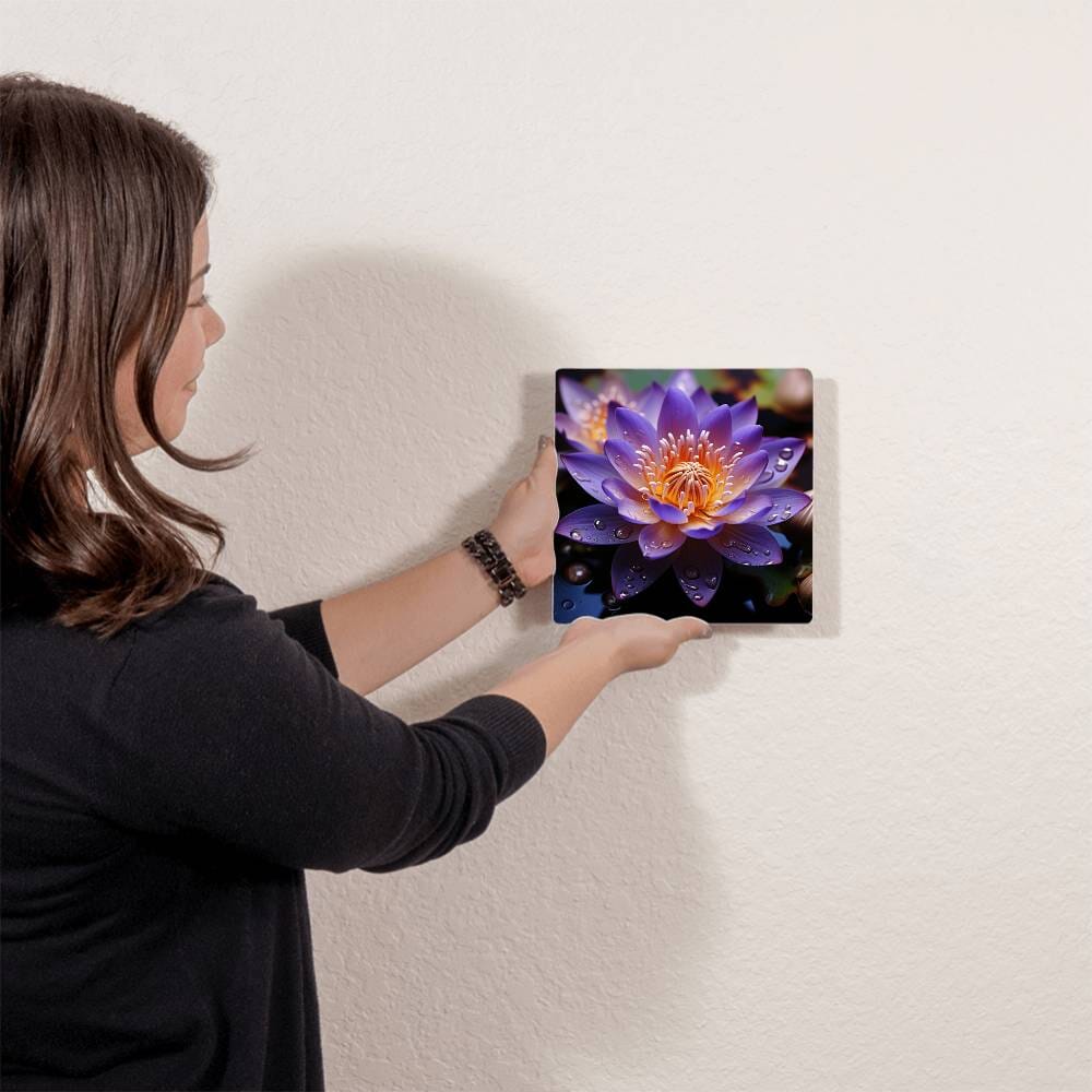 Flowers - Purple Lotus Plant - High Gloss Metal Art Prints - The Shoppers Outlet