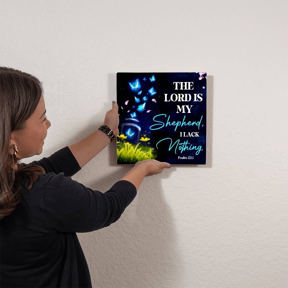 Faith - The Lord My Shepherd I Lack Nothing - Psalm 23:1 - High Gloss Metal Art Prints - The Shoppers Outlet