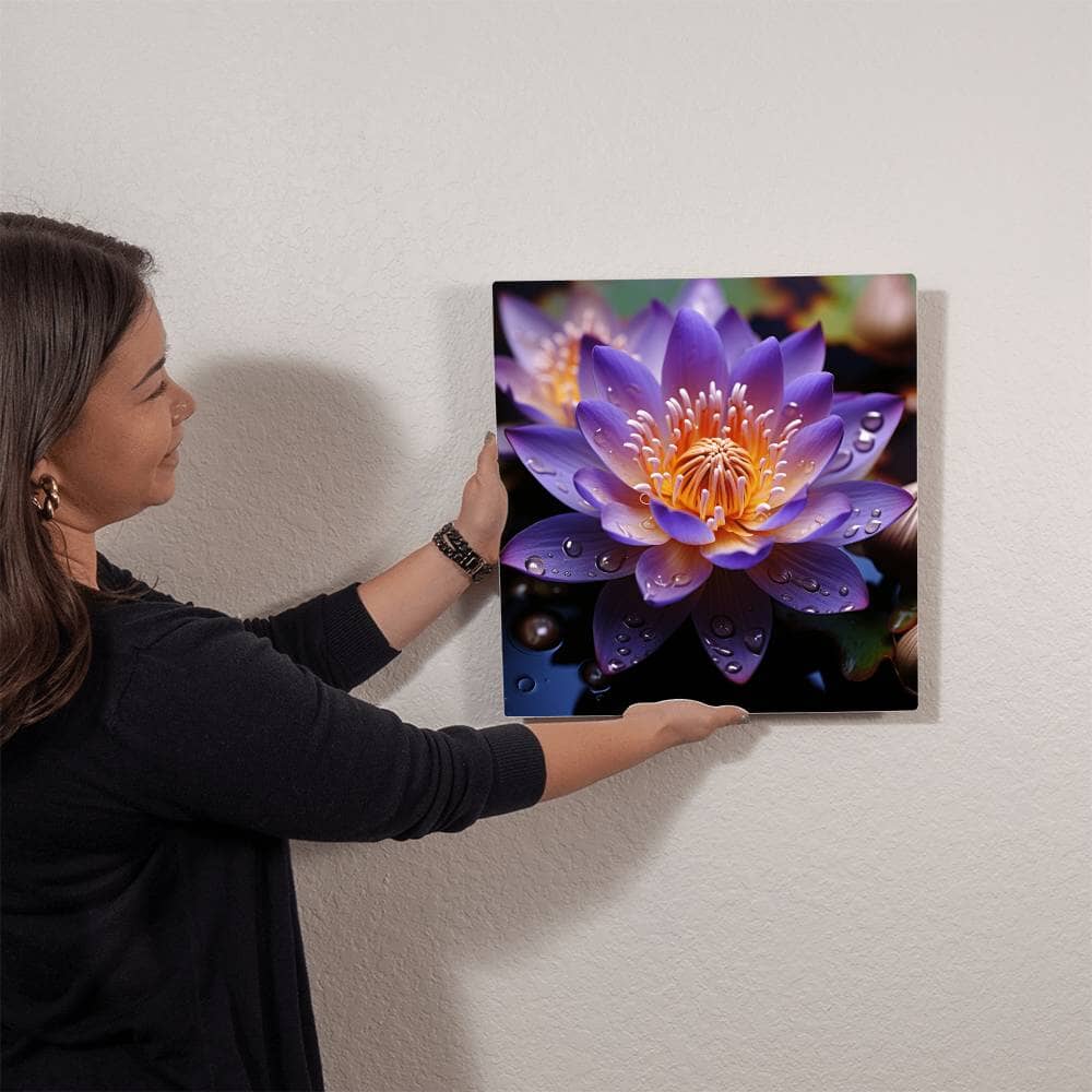 Flowers - Purple Lotus Plant - High Gloss Metal Art Prints - The Shoppers Outlet