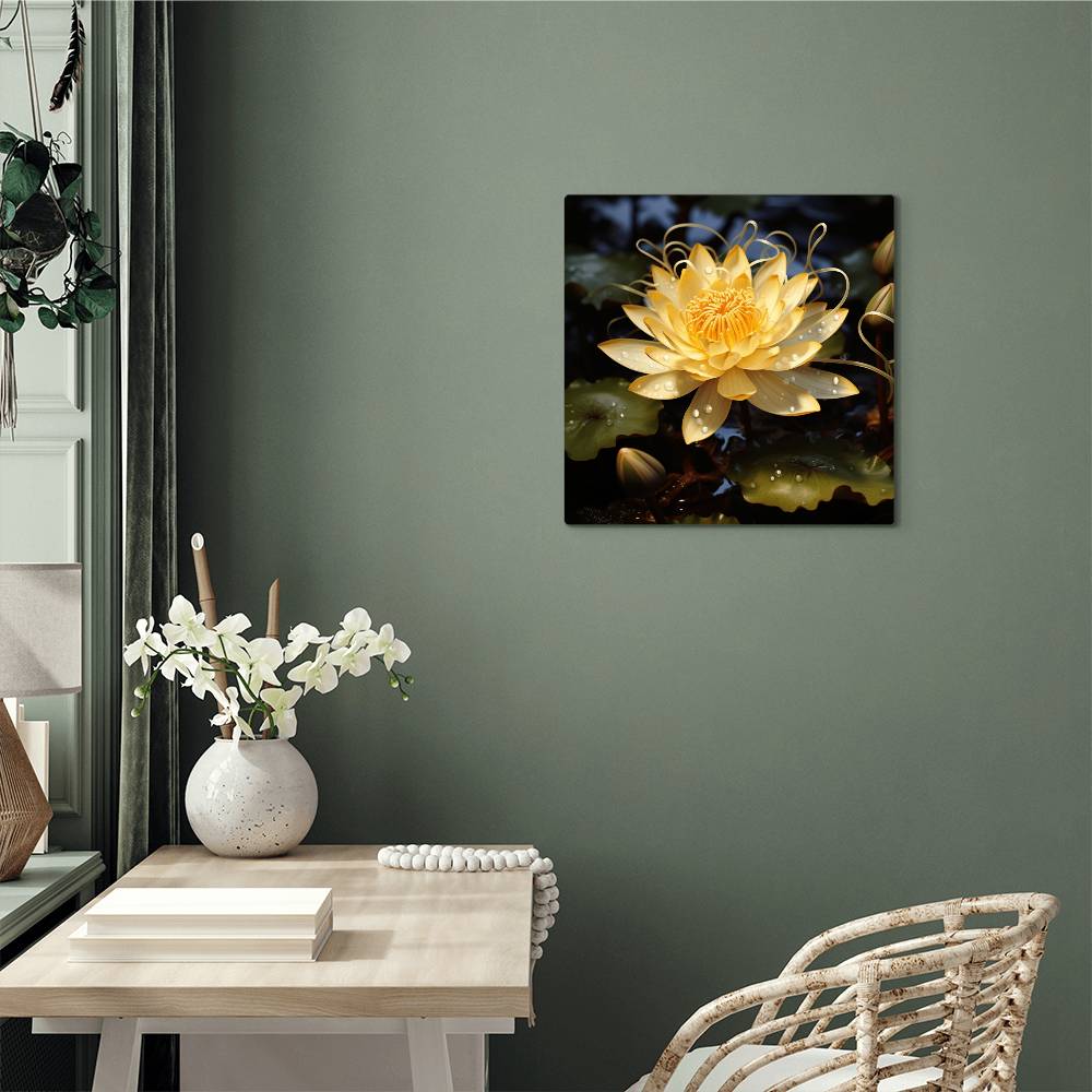 Flowers - Yellow Lotus Plant - High Gloss Metal Art Prints - The Shoppers Outlet