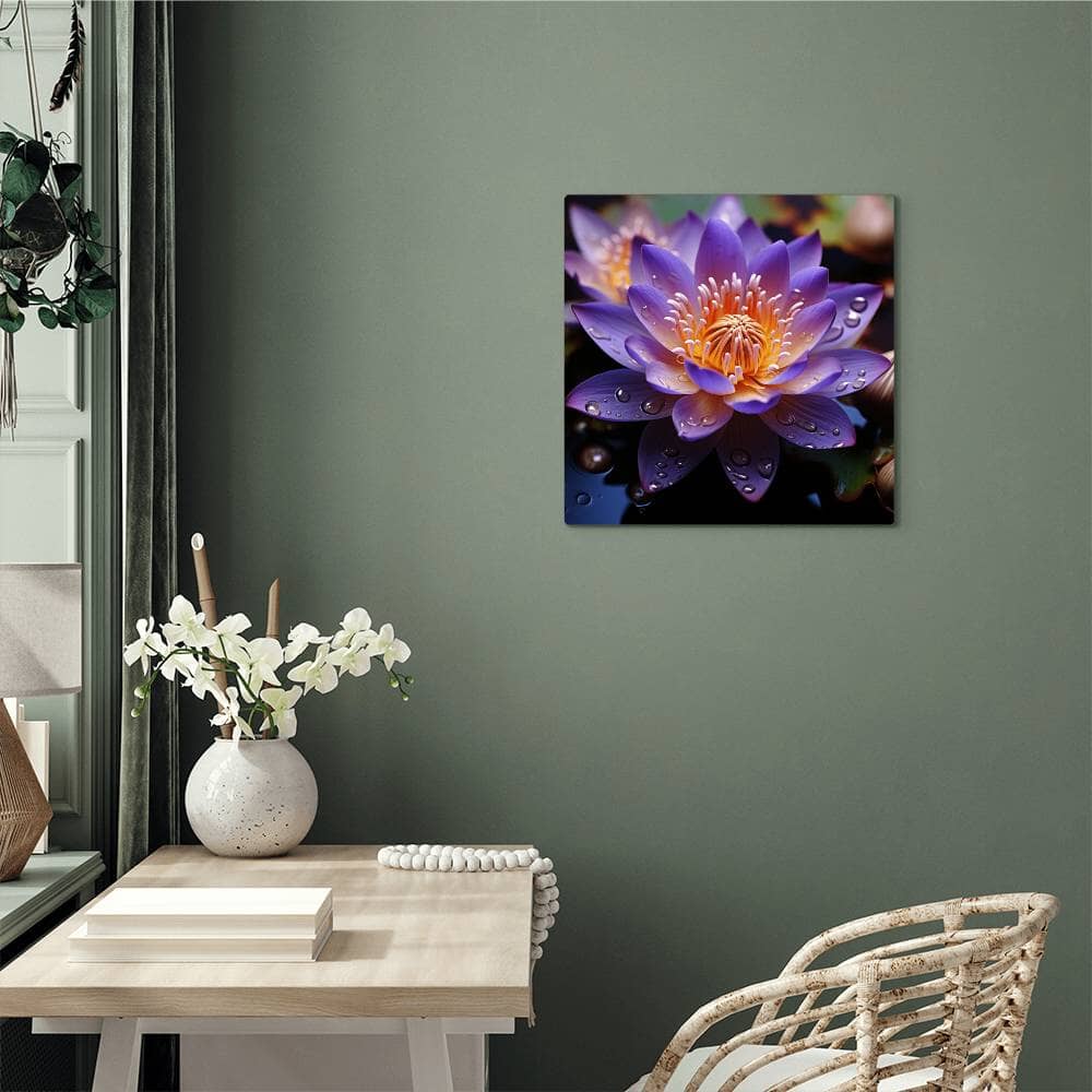 Flowers - Purple Lotus Plant - High Gloss Metal Art Prints - The Shoppers Outlet
