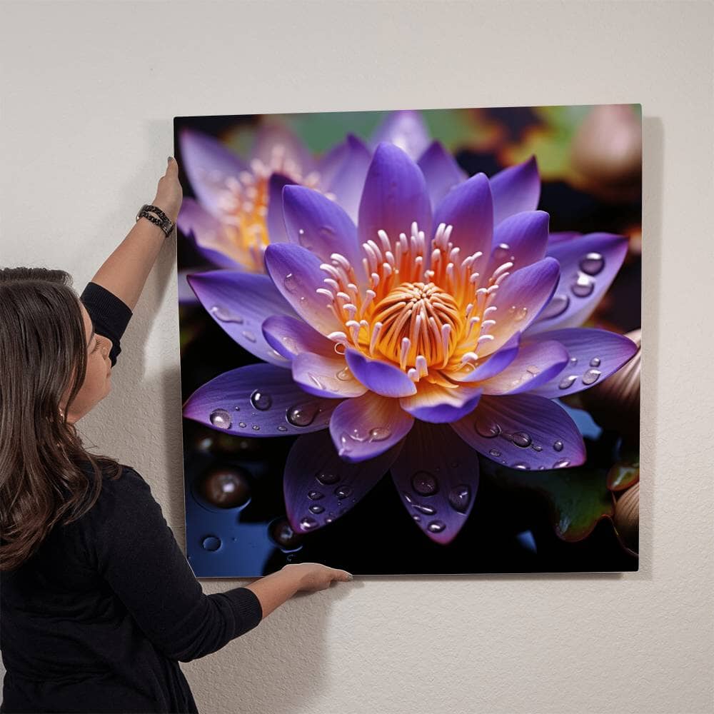 Flowers - Purple Lotus Plant - High Gloss Metal Art Prints - The Shoppers Outlet