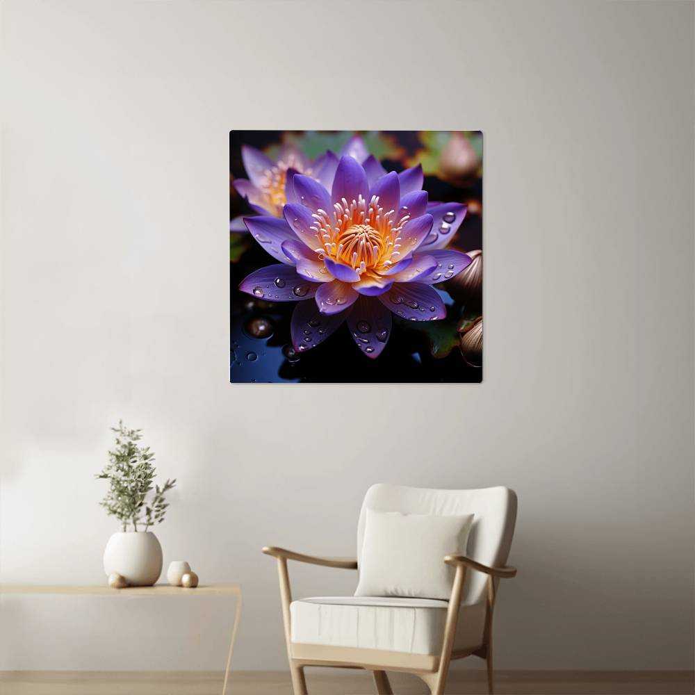 Flowers - Purple Lotus Plant - High Gloss Metal Art Prints - The Shoppers Outlet