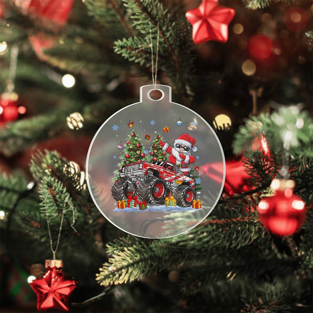 Holiday Ornament - Trucking Dabbing Santa Claus - Personalized Acrylic Ornament - The Shoppers Outlet
