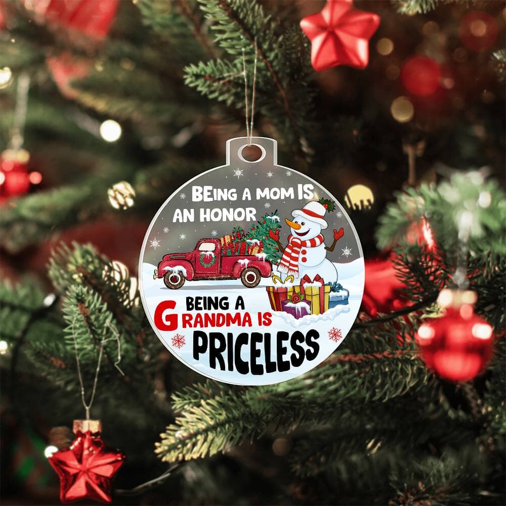 Gift For Grandma - Holiday Ornament - Being A Grandma Is Priceless - Personalized Acrylic Ornament - The Shoppers Outlet