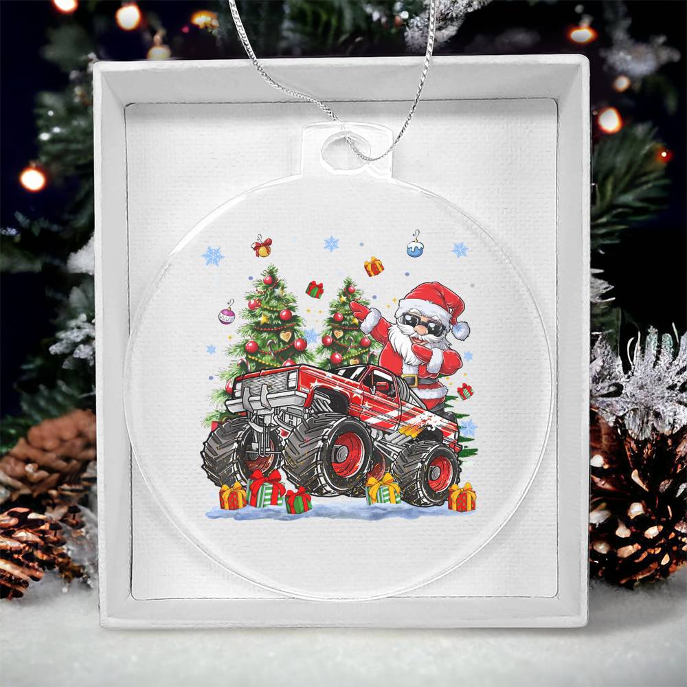 Holiday Ornament - Trucking Dabbing Santa Claus - Personalized Acrylic Ornament - The Shoppers Outlet
