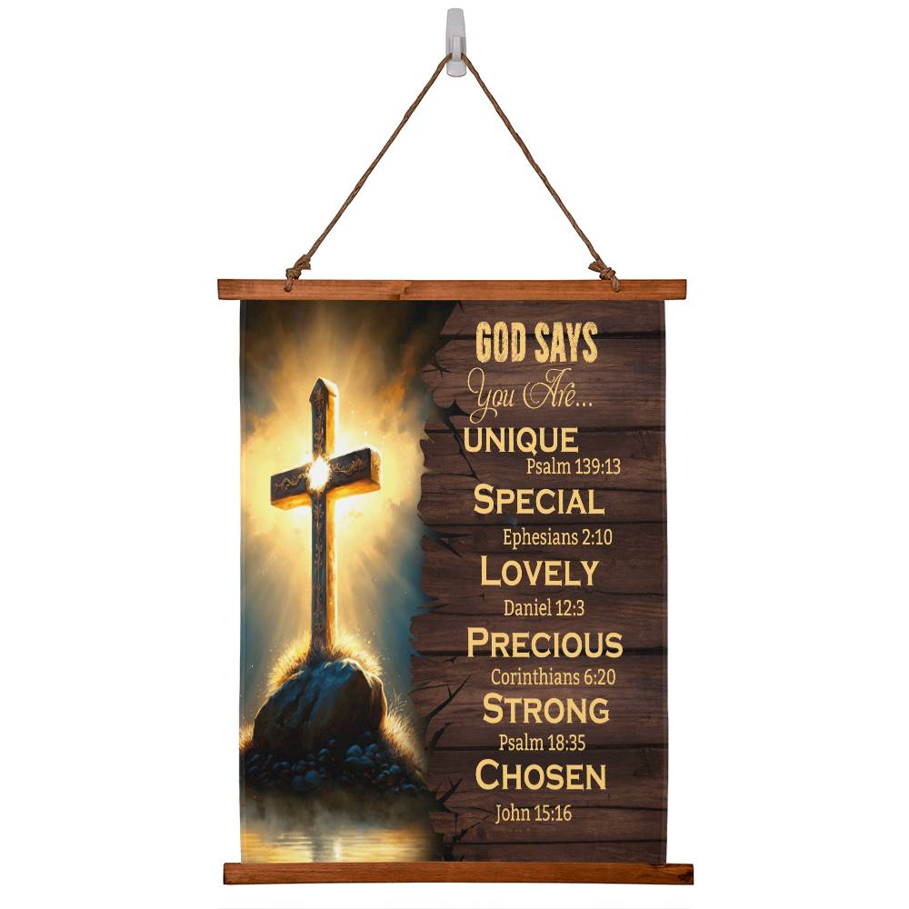 Faith - God Says You Are - Wood Framed Wall Tapestry - Vertical Design - The Shoppers Outlet