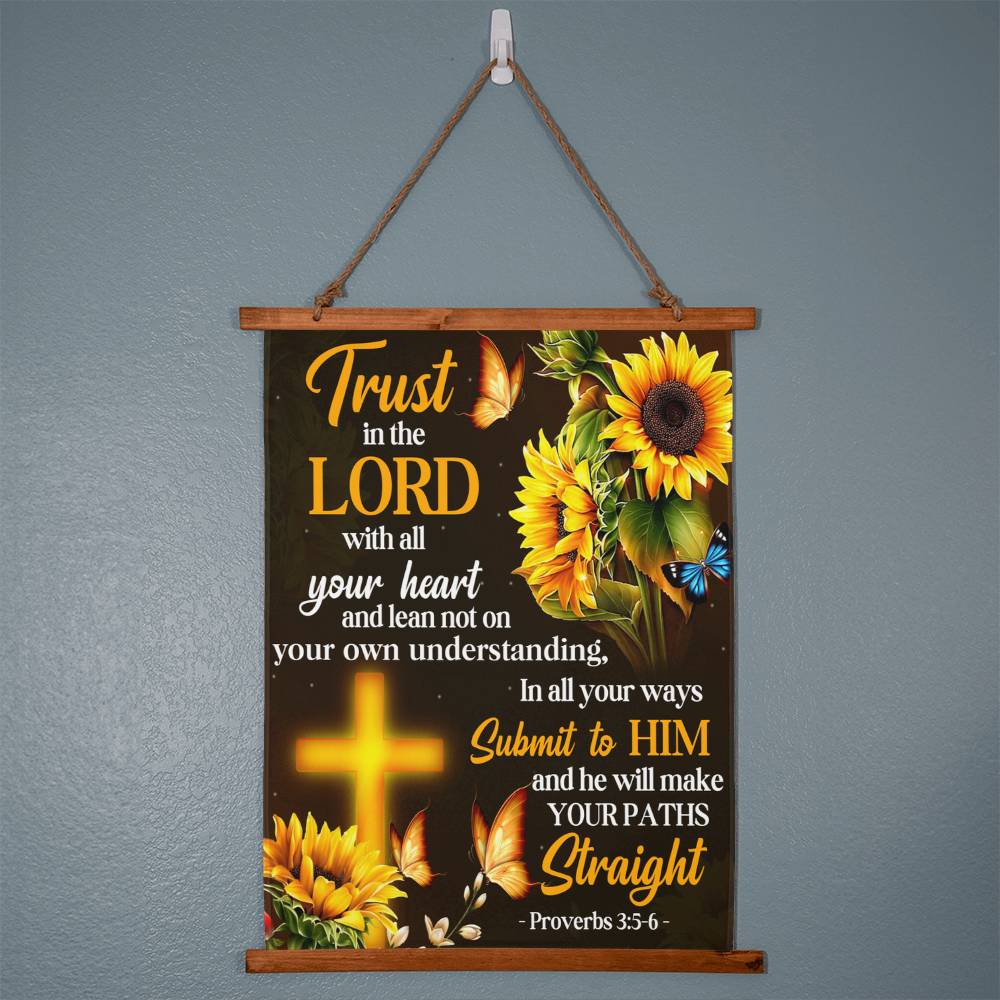 Faith - Trust In The Lord - Proverbs 3:5-6 - Wood Framed Wall Tapestry - Vertical Design - The Shoppers Outlet