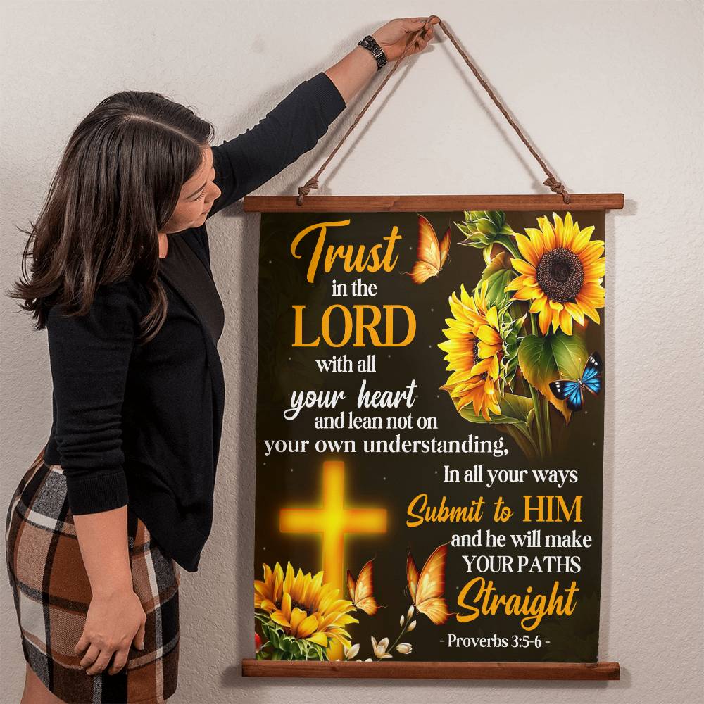 Faith - Trust In The Lord - Proverbs 3:5-6 - Wood Framed Wall Tapestry - Vertical Design - The Shoppers Outlet