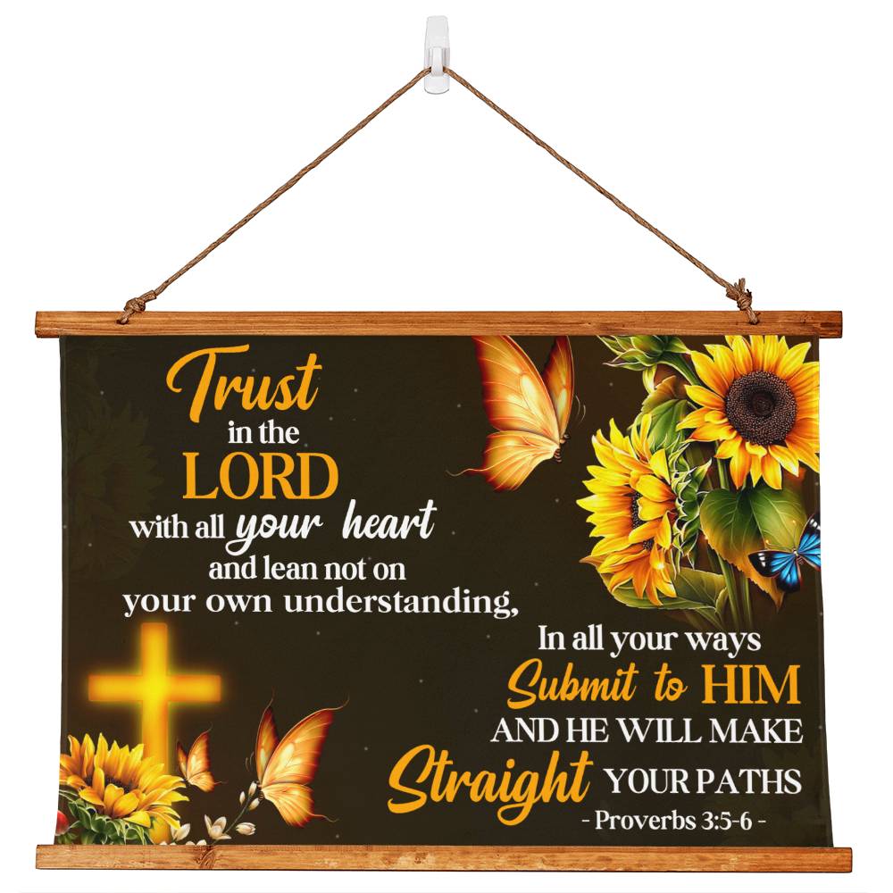 Faith - Trust In The Lord - Proverbs 3:5-6 - Wood Framed Wall Tapestry - Horizontal Design - The Shoppers Outlet