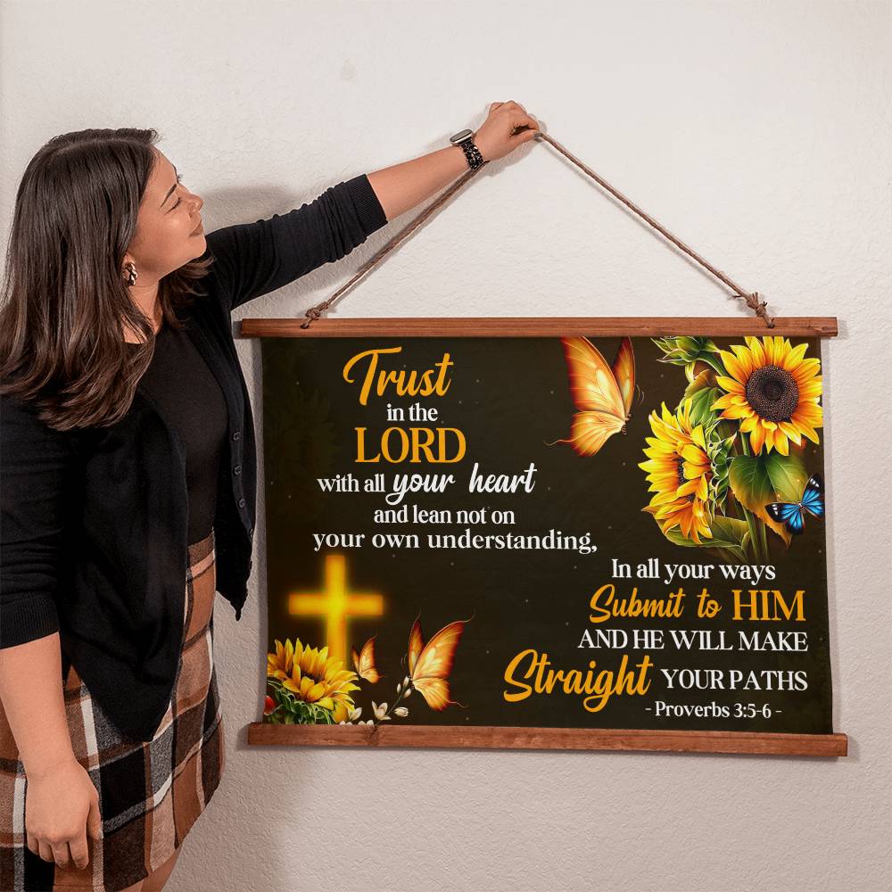 Faith - Trust In The Lord - Proverbs 3:5-6 - Wood Framed Wall Tapestry - Horizontal Design - The Shoppers Outlet