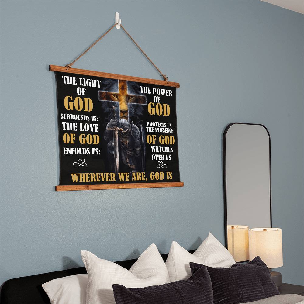 Faith - Wherever We Are God Is  - Wood Framed Wall Tapestry - Horizontal Design - The Shoppers Outlet