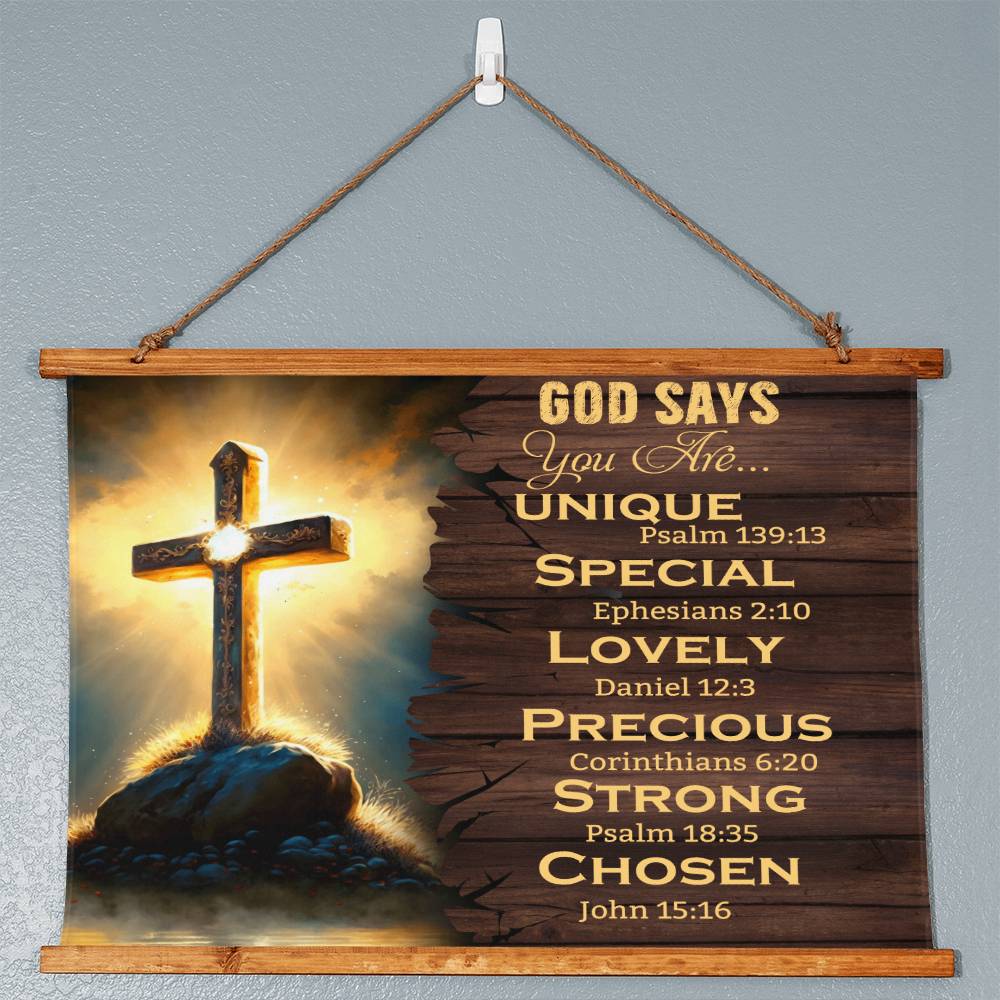 Faith - God Says You Are - Wood Framed Wall Tapestry - Horizontal Design - The Shoppers Outlet
