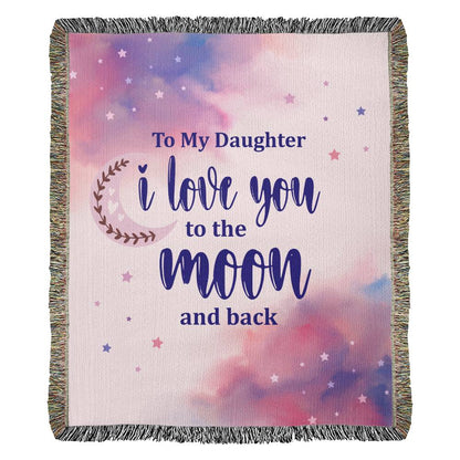 Daughter - I Love You To The Moon And Back - Heirloom Woven Blanket - Portrait - The Shoppers Outlet