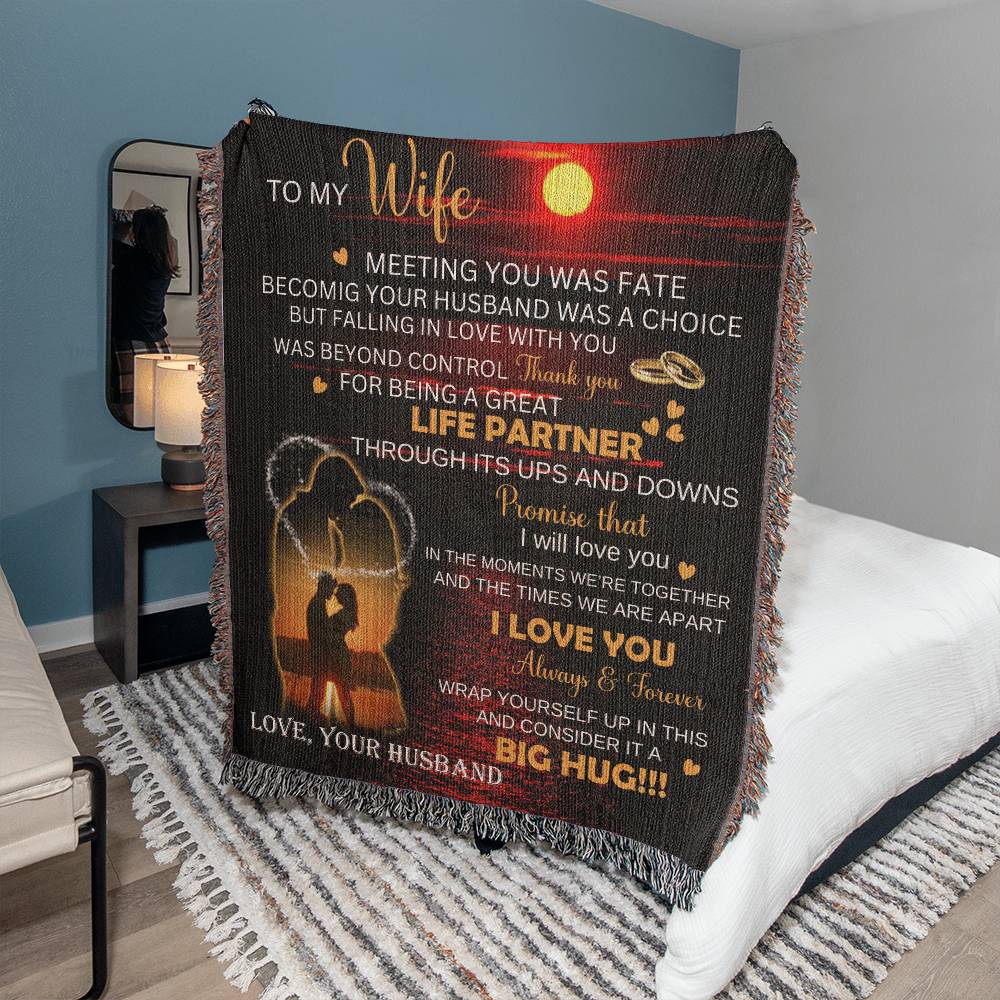 Wife - Meeting You Was Fate - Heirloom Woven Blanket - Portrait - The Shoppers Outlet