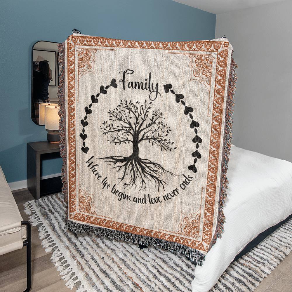 Family - Where Life Begins And Love Never Ends - Heirloom Woven Blanket - Portrait - The Shoppers Outlet