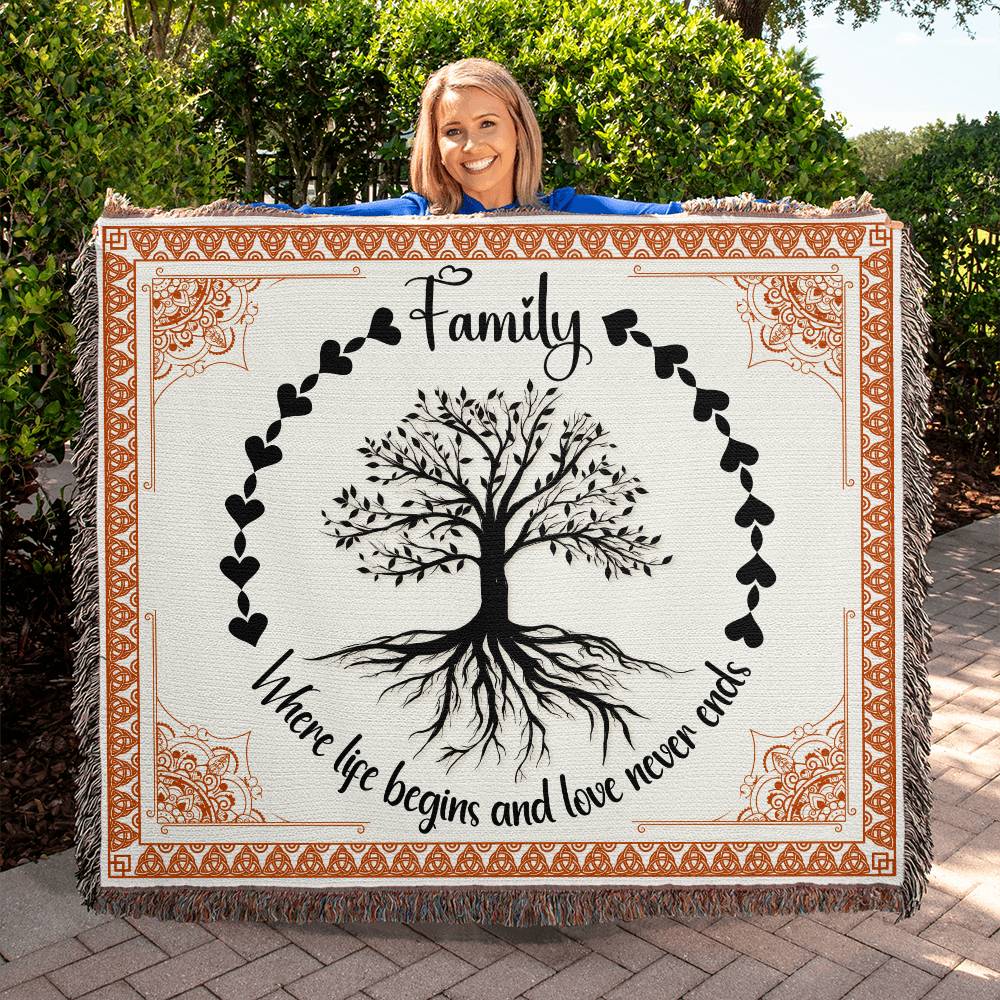 Family - Where Life Begins And Love Never Ends - Heirloom Woven Blanket - Landscape - The Shoppers Outlet