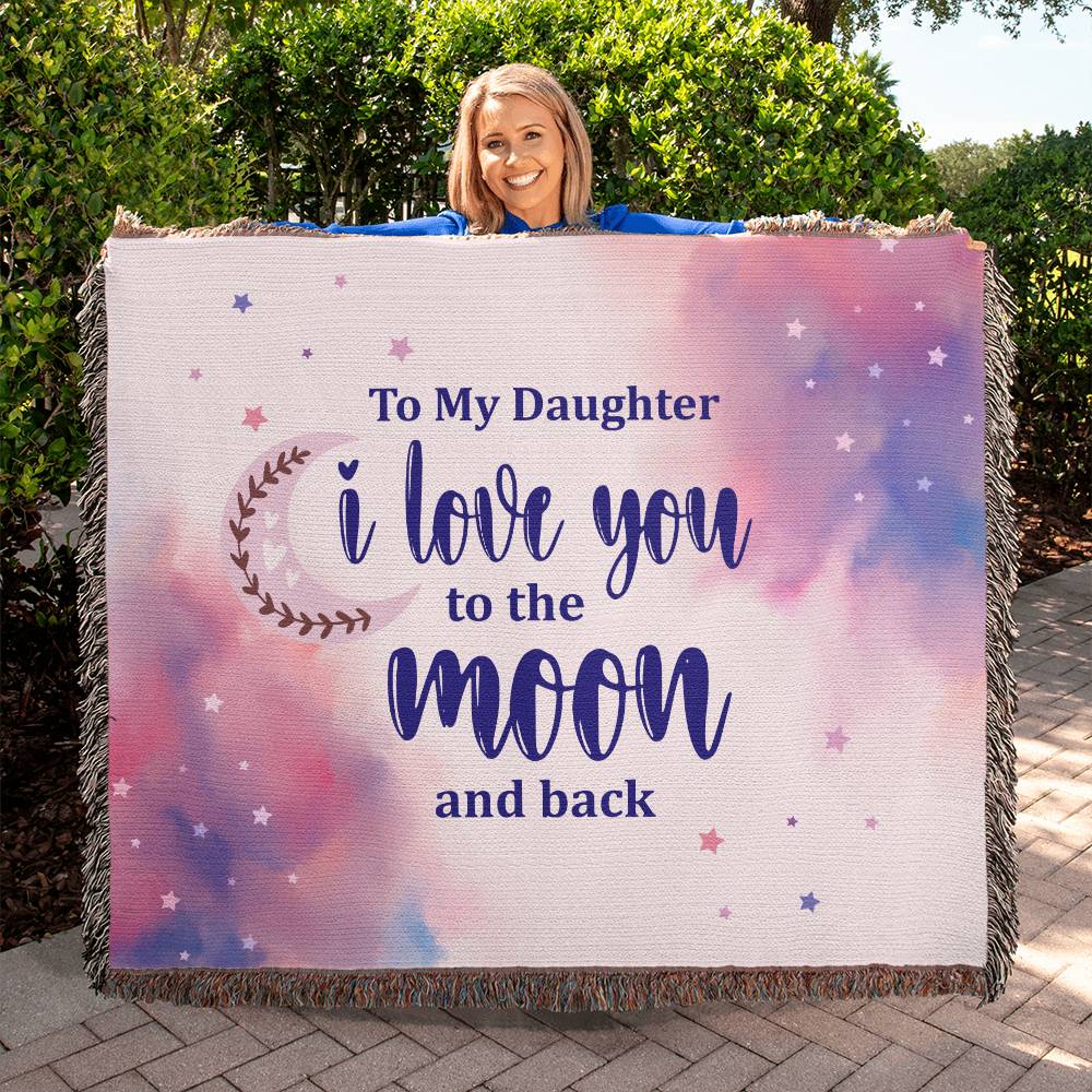 Daughter - I Love You To The Moon And Back - Heirloom Woven Blanket -Landscape - The Shoppers Outlet