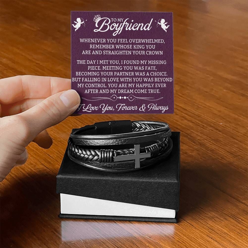 Gift For Boyfriend - Whenever You Feel Overwhelmed - Men's Cross Leather Bracelet - The Shoppers Outlet