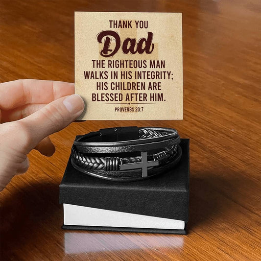 Gift For Dad - Faith - Thank You Dad - Men's Cross Leather Bracelet - The Shoppers Outlet