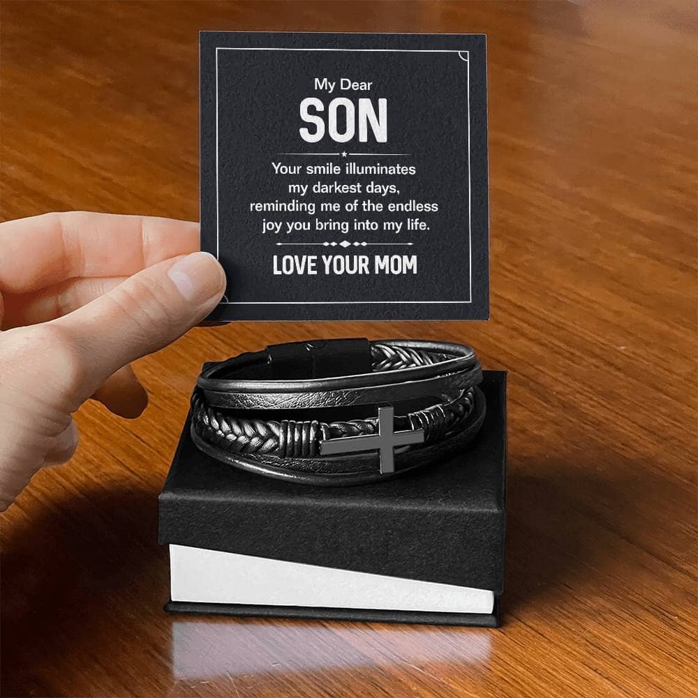 Son - My Dear Son - Men's Cross Leather Bracelet - The Shoppers Outlet