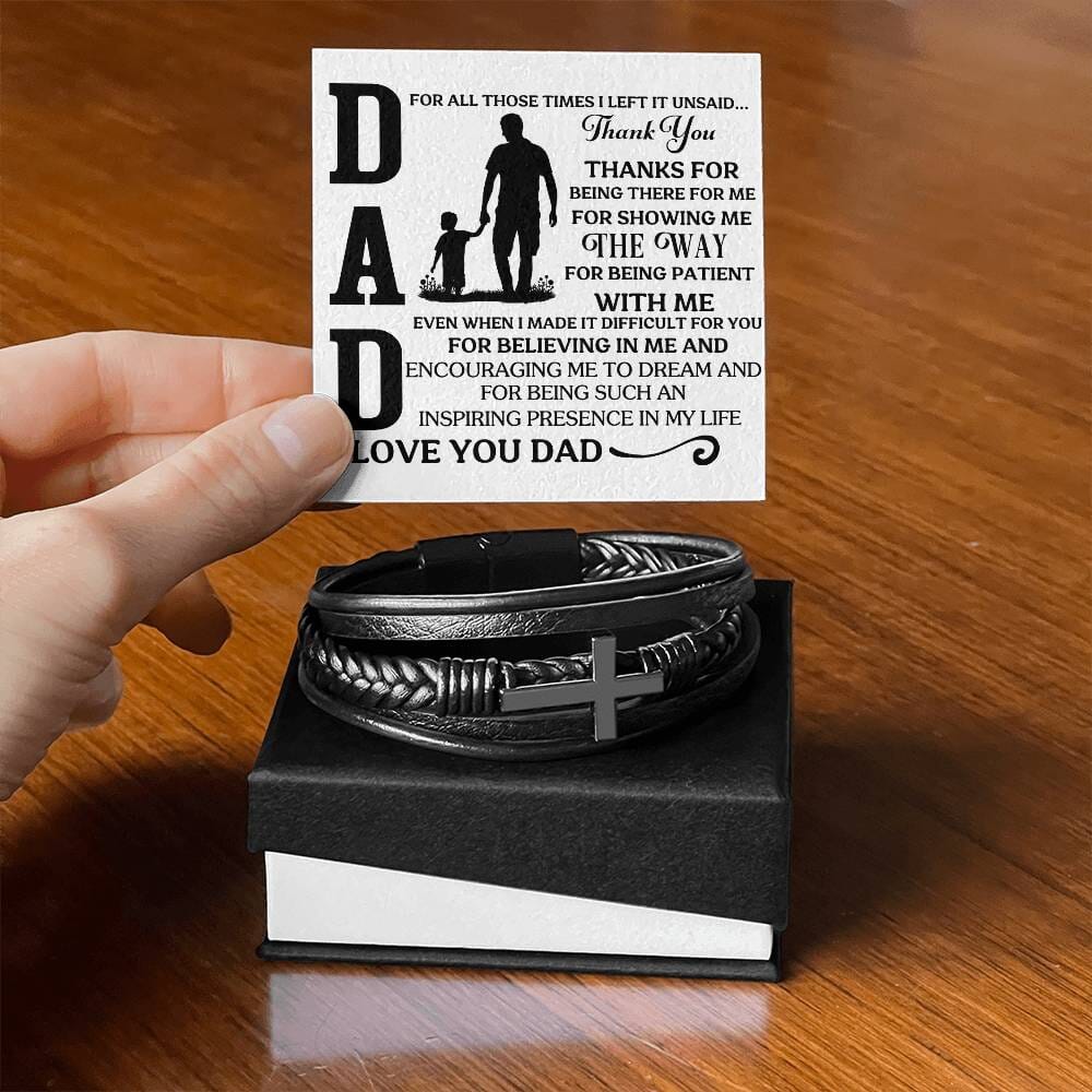Gift For Dad - For All Those Times I Left It Unsaid Thank You - Men's Cross Leather Bracelet - The Shoppers Outlet