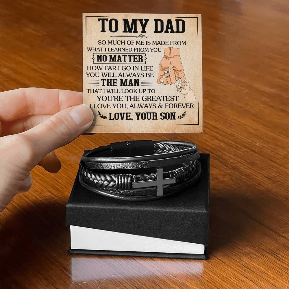 Gift For Dad - You're The Greatest - Men's Cross Leather Bracelet - The Shoppers Outlet