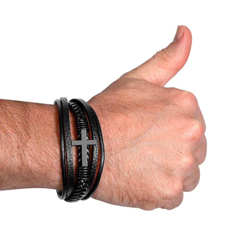 Gift For Husband -Faith - Thank You For Being A Special Person - Men's Cross Leather Bracelet - The Shoppers Outlet