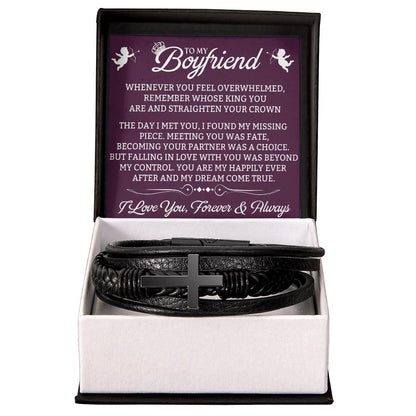 Boyfriend - Whenever You Feel Overwhelmed - Men's Cross Leather Bracelet - The Shoppers Outlet