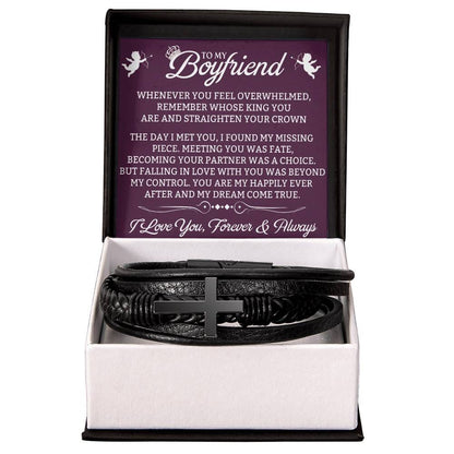 Gift For Boyfriend - Whenever You Feel Overwhelmed - Men's Cross Leather Bracelet - The Shoppers Outlet