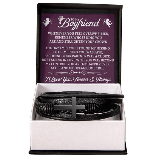 Gift For Boyfriend - Whenever You Feel Overwhelmed - Men's Cross Leather Bracelet - The Shoppers Outlet