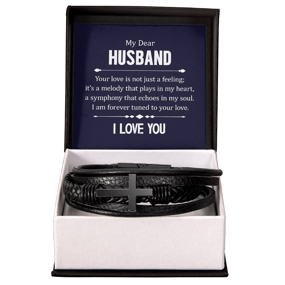 Gift For Husband - I Love You - Men's Cross Leather Bracelet - The Shoppers Outlet