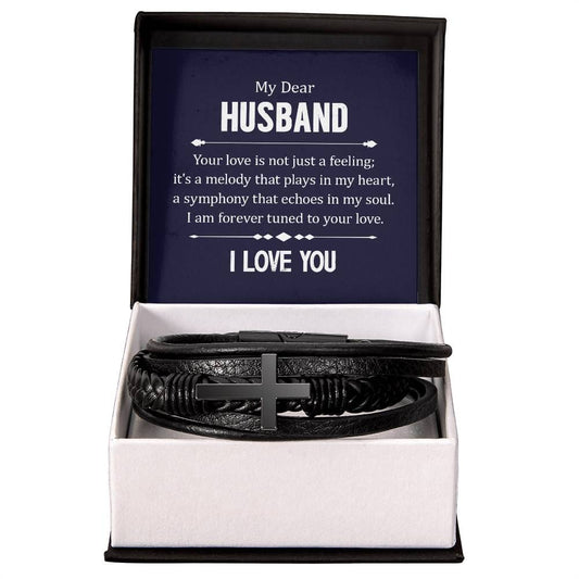 Husband - I Love You - Men's Cross Leather Bracelet - The Shoppers Outlet