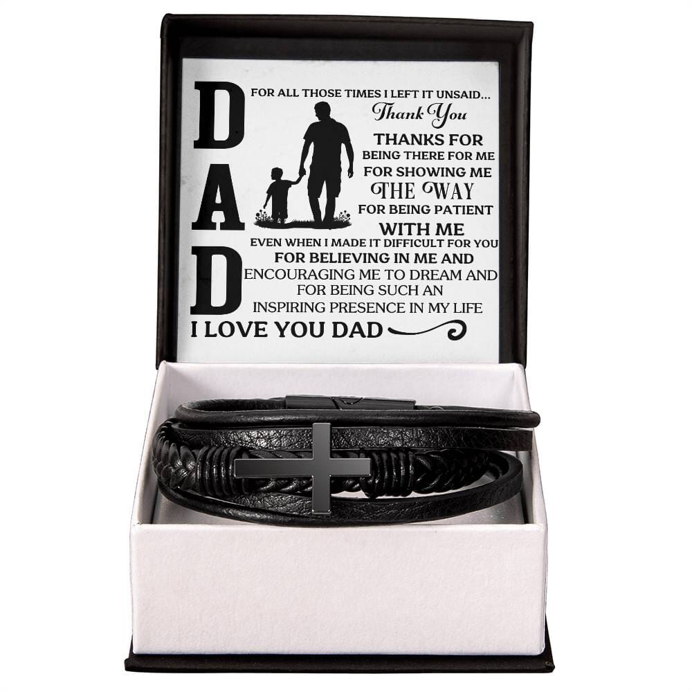 Gift For Dad - For All Those Times I Left It Unsaid Thank You - Men's Cross Leather Bracelet - The Shoppers Outlet
