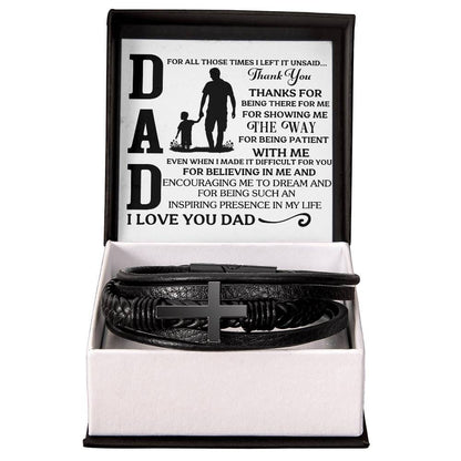 Gift For Dad - For All Those Times I Left It Unsaid Thank You - Men's Cross Leather Bracelet - The Shoppers Outlet