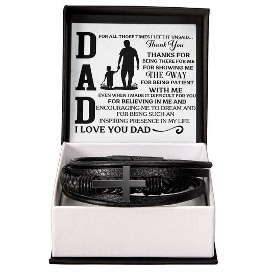Gift For Dad - For All Those Times I Left It Unsaid Thank You - Men's Cross Leather Bracelet - The Shoppers Outlet