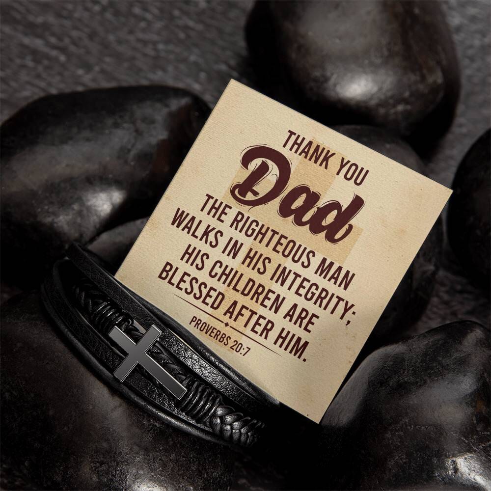 Faith - Thank You Dad - Men's Cross Leather Bracelet - The Shoppers Outlet