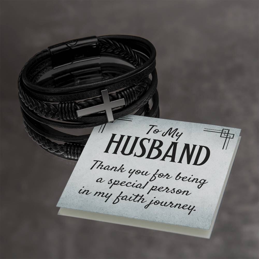 Gift For Husband -Faith - Thank You For Being A Special Person - Men's Cross Leather Bracelet - The Shoppers Outlet